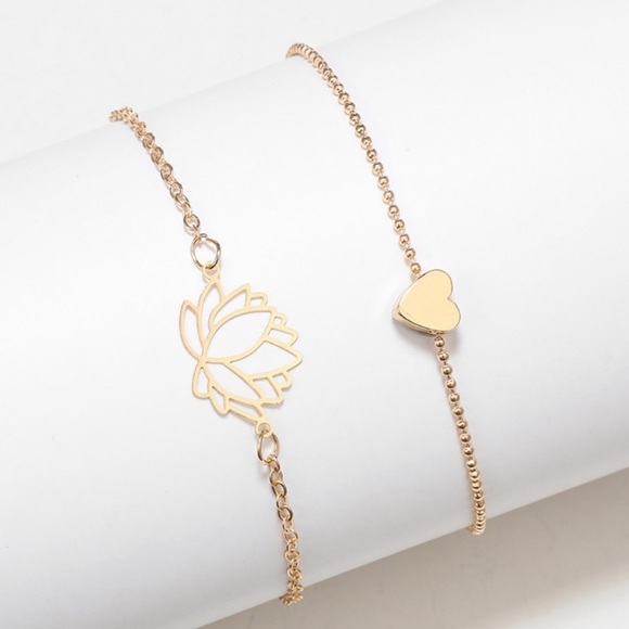 Jewelry - Dainty lotus and heart bracelet set